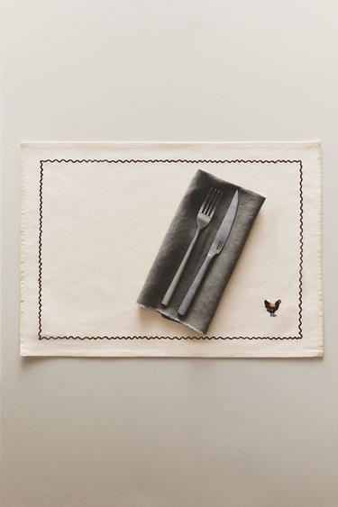 COTTON PLACEMAT WITH HEM EMBROIDERY - Brown by Zara - Image 5