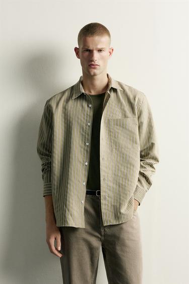 STRIPED FLUID SHIRT — Matte green 2