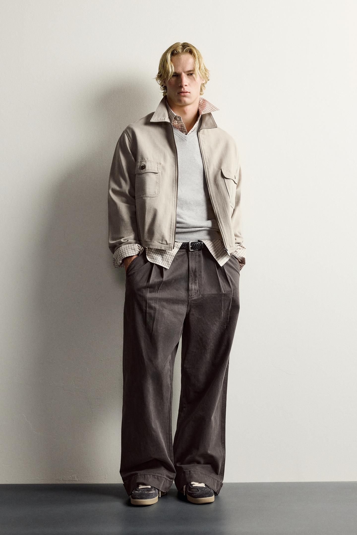 Мужская рубашка Zara Waxed Effect Cropped Overshirt, цвет: Экрю