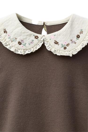 PULL EN MAILLE À COL CLAUDINE ET FLEURS - Marron / Taupe de Zara - Image 2