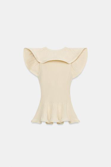 KNIT TOP WITH WAVY TRIMS - Ecru by Zara - Image 6