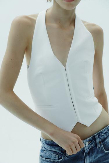 HALTERNECK-TOPVEST MED TØRKLÆDE - Hvid fra Zara