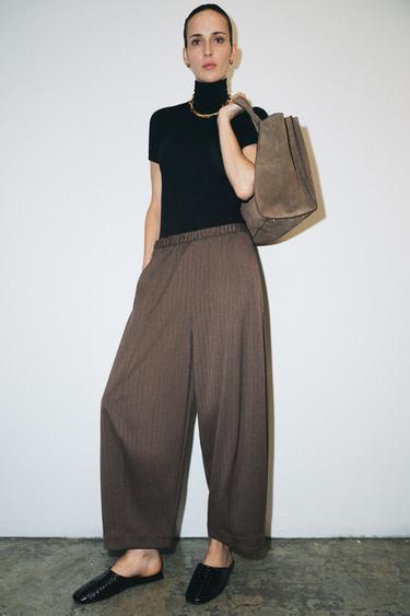 מכנסיים WIDE LEG ZW COLLECTION - חום של Zara