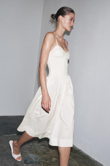 VESTIDO COMBINADO POPELÍN - Crudo de Zara