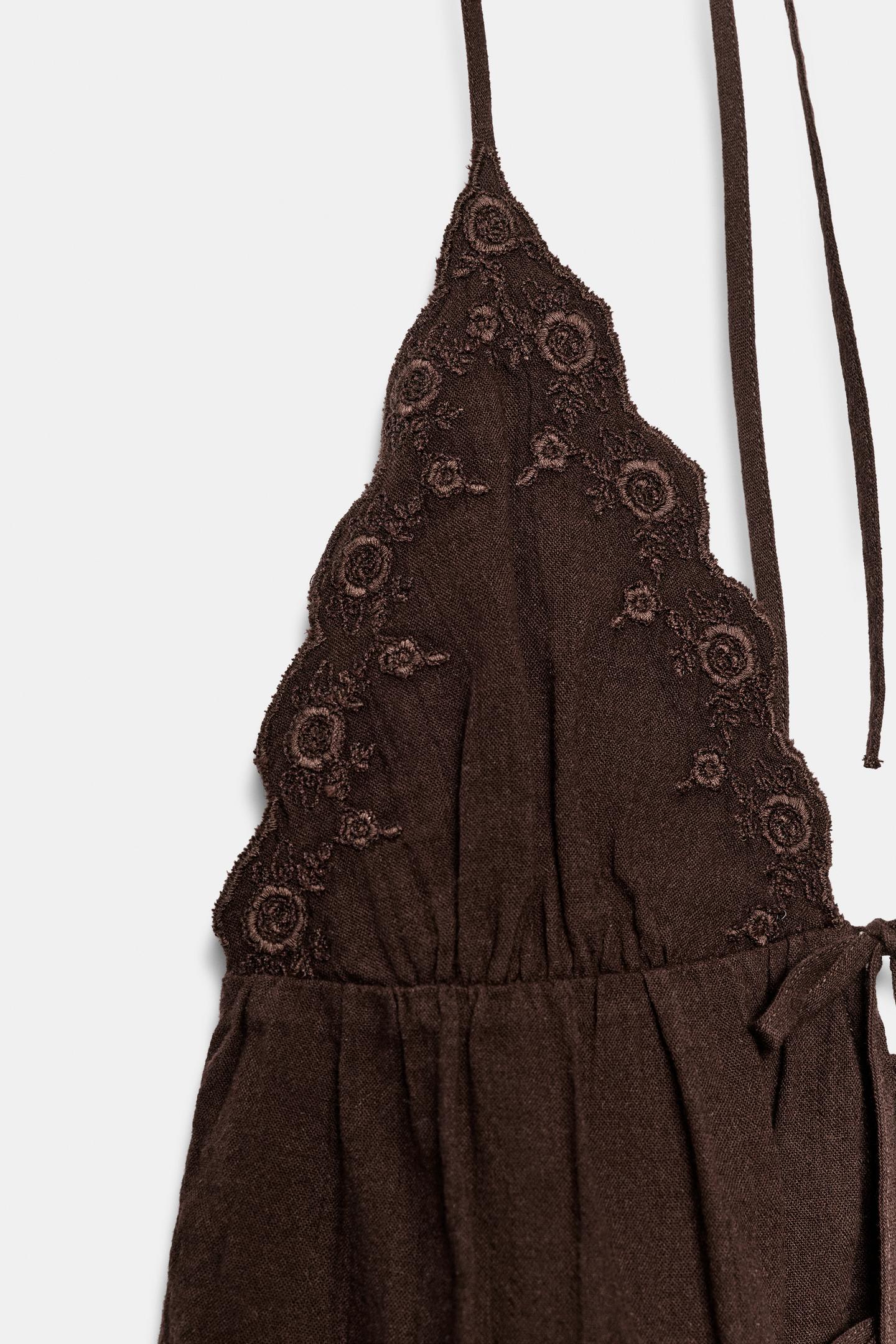 Женский топ Zara Embroidered Gauze Halter Top, цвет: Коричневый — фото 6