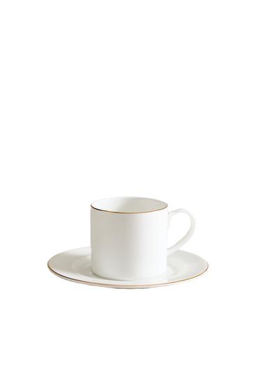 فنجان شاي وطبق من خزف رماد العظام بحافة - ذهبي الخاص بـ Zara