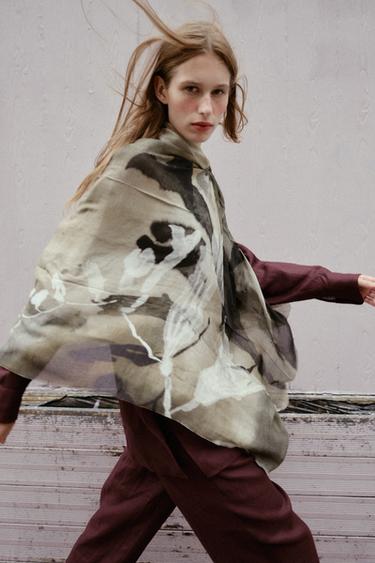 Zara FLORAL PRINT SCARF - Brown / Taupe