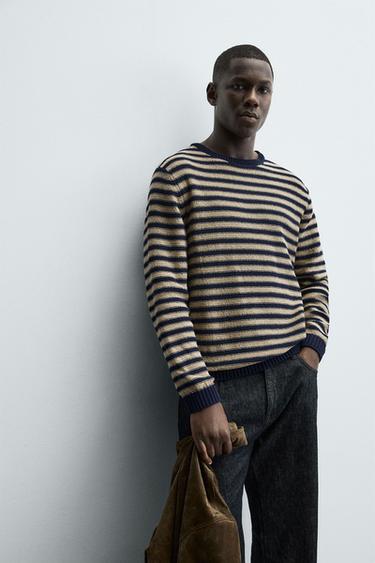 PULL JACQUARD À RAYURES - Écru / Bleu marine de Zara - Image 5