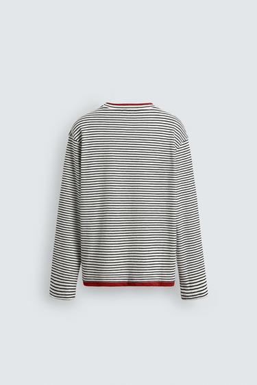 STRIPED T-SHIRT WITH CONTRAST - Oyster-white by Zara - Image 6