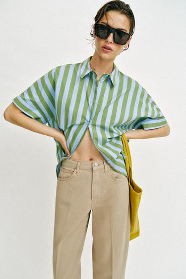 PANTALON BARREL À RAYURE PLISSÉE - Camel clair de Zara - Image 2