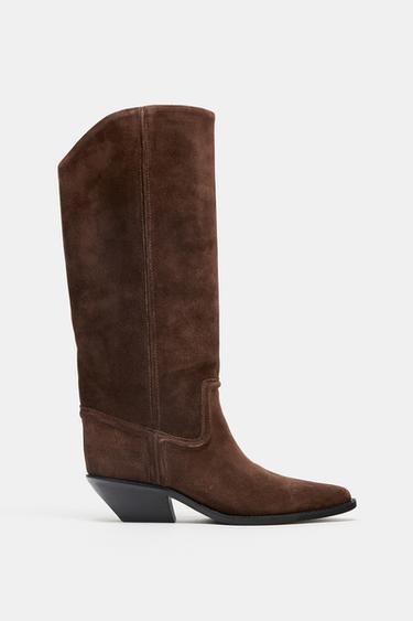 SPLIT SUEDE COWBOY HEELED BOOTS - Brown by Zara