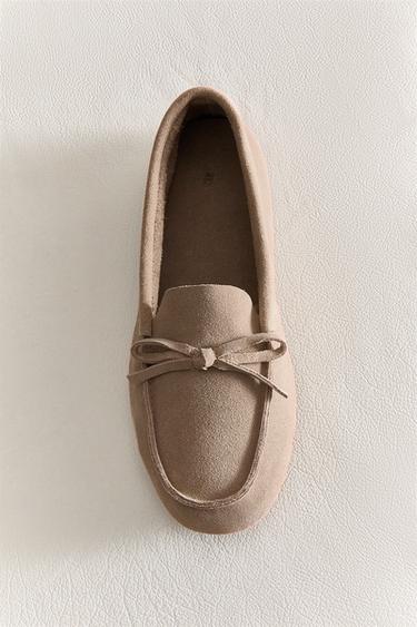 SPLIT LEATHER LOAFERS WITH BOW DETAIL - Brown by Zara - Image 5