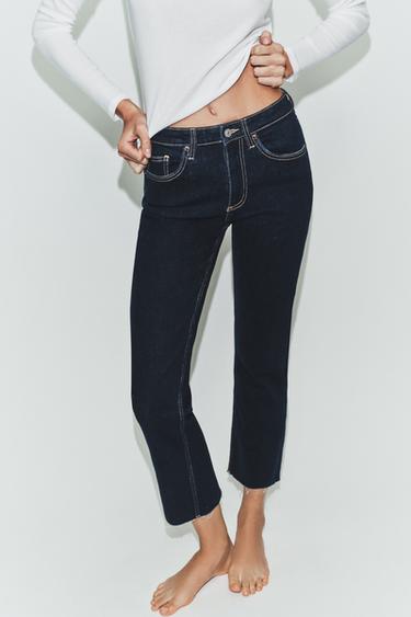 TRF クロップド丈フレアハイウエストデニムパンツダークインディゴブルーZaraのTRF クロップド丈フレアハイウエストデニムパンツ - ダークインディゴブルー