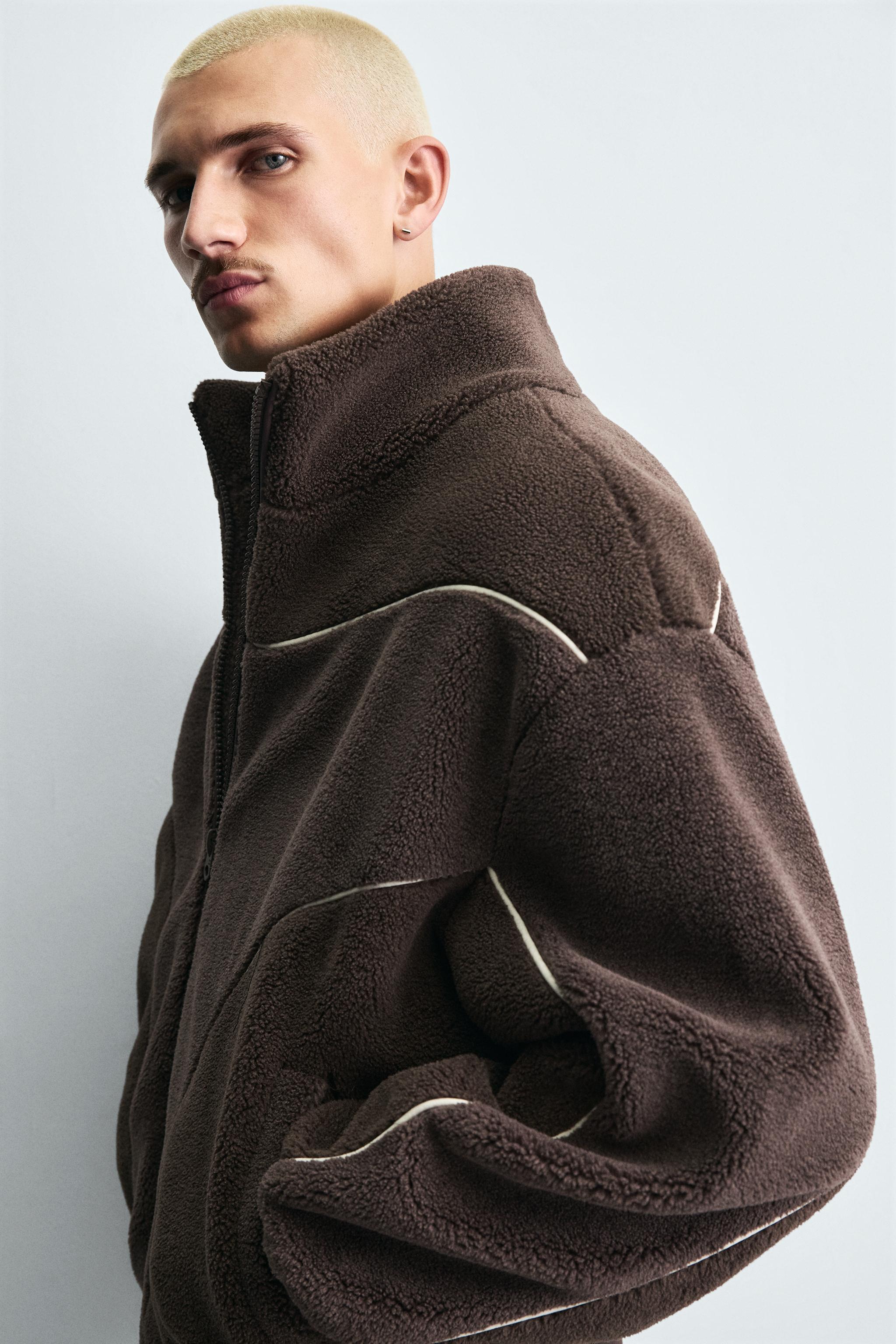 CONTRAST FAUX SHEARLING JACKET