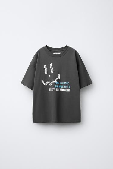 Zara PRINTED T-SHIRT - Anthracite grey