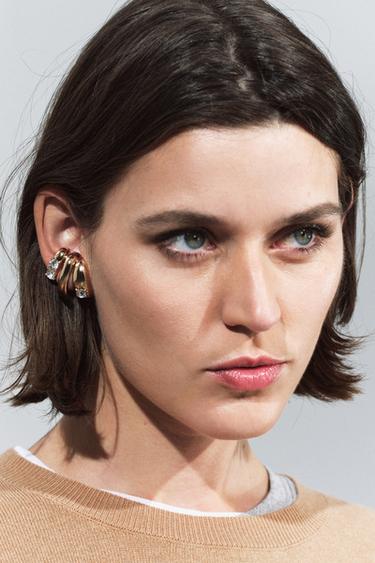 PENDIENTES EARCUFF TRIPLE ARO BRILLOS - Dorado de Zara