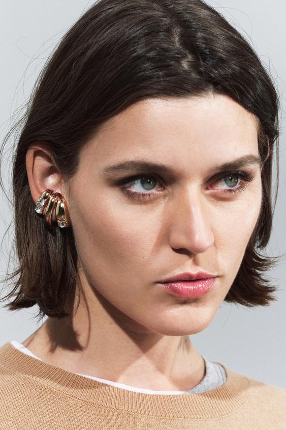 TRIPLE HOOP EAR CUFF EARRINGS WITH RHINESTONES - Golden by Zara - Image 0