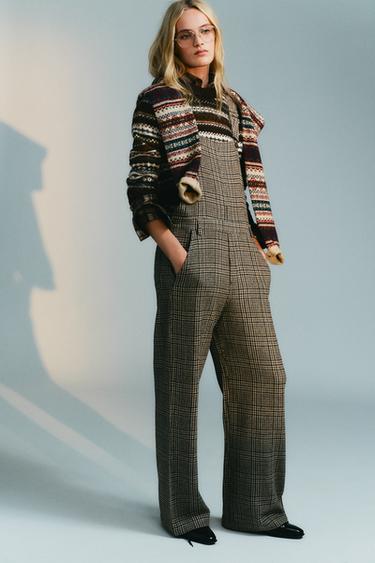 Zara PLAID WOOL BLEND LONG JUMPSUIT - Khaki - Image 0