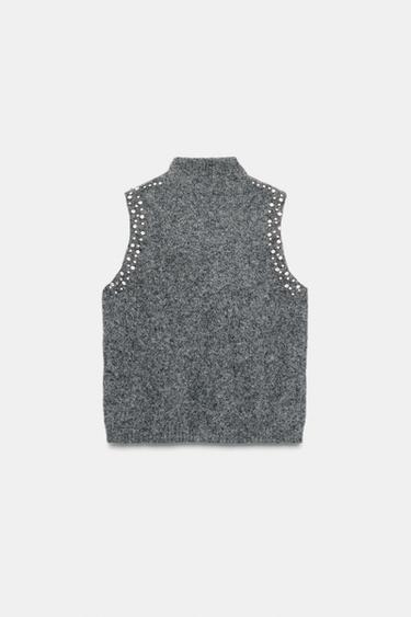 TOP AVEC LAINE ET BIJOUX FANTAISIE - Gris anthracite de Zara - Image 5