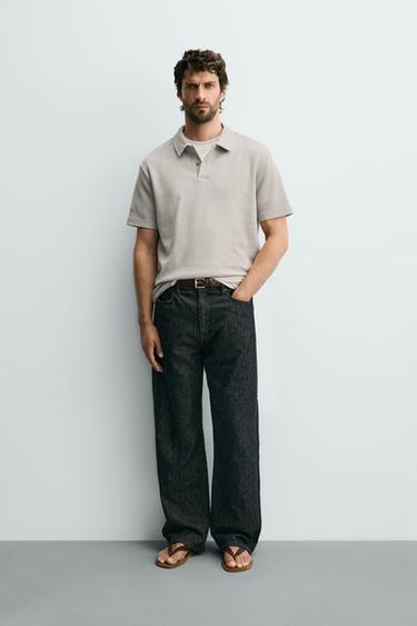 WAFFLE-KNIT TEXTURED POLO SHIRT - Pearl grey by Zara - Image 0