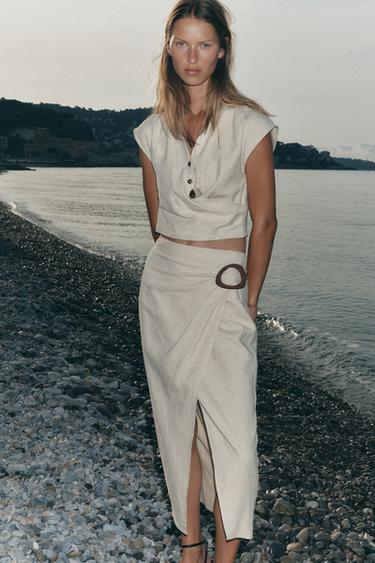 SLEEVELESS PLEAT TOP - Light beige by Zara