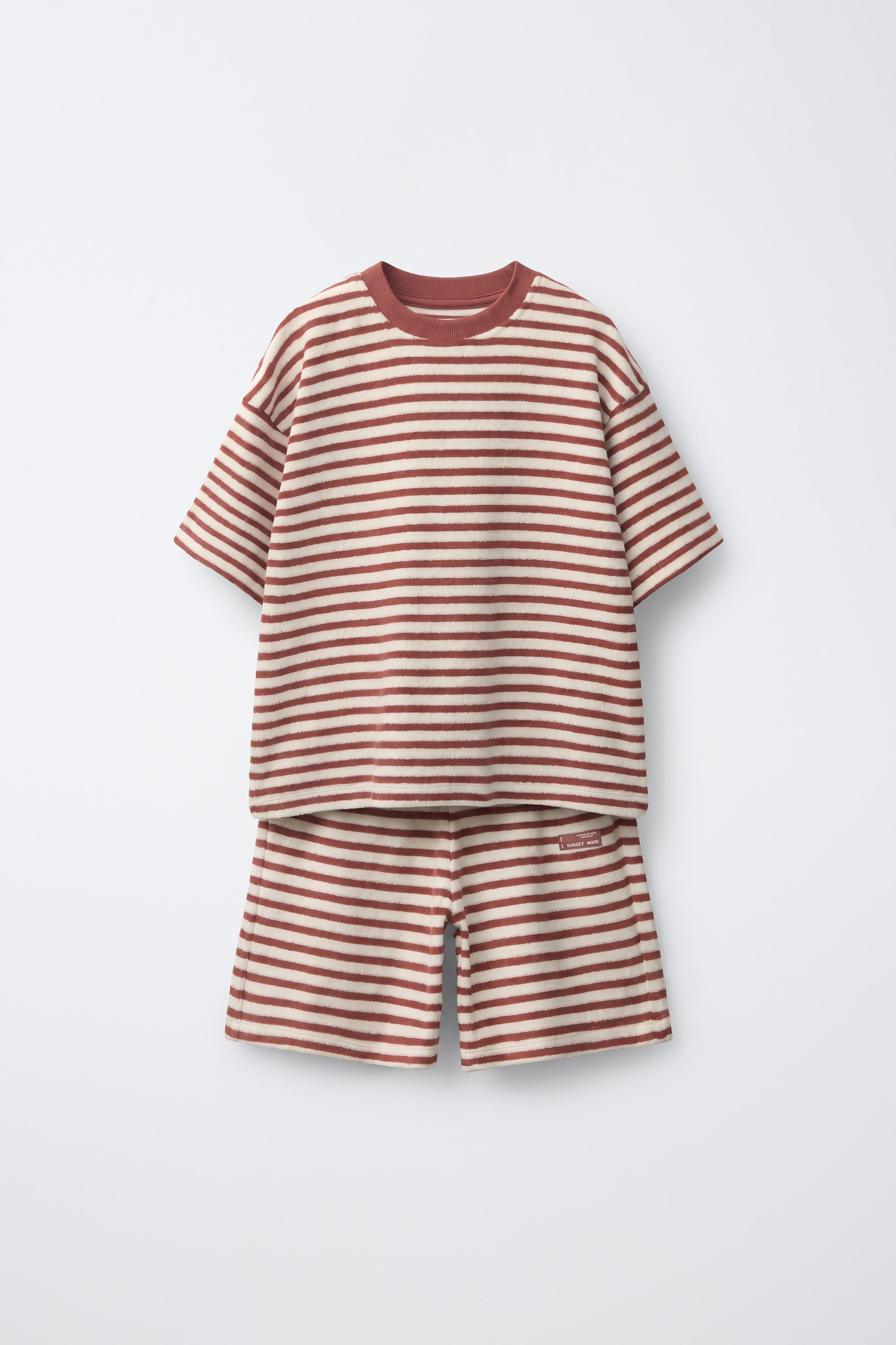 TOWEL EFFECT STRIPED T-SHIRT AND BERMUDA SET