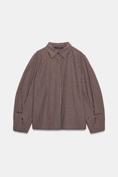 CAMISA CUADROS PLIEGUES - GRANATE de Zara - Imagen 0