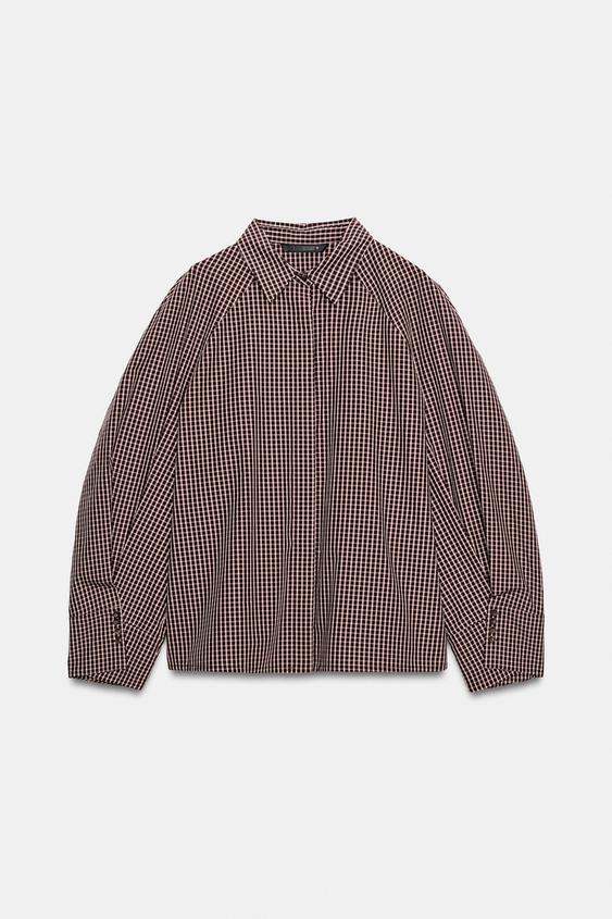 PLEATED CHECK SHIRT - GARNET by Zara - Image 0