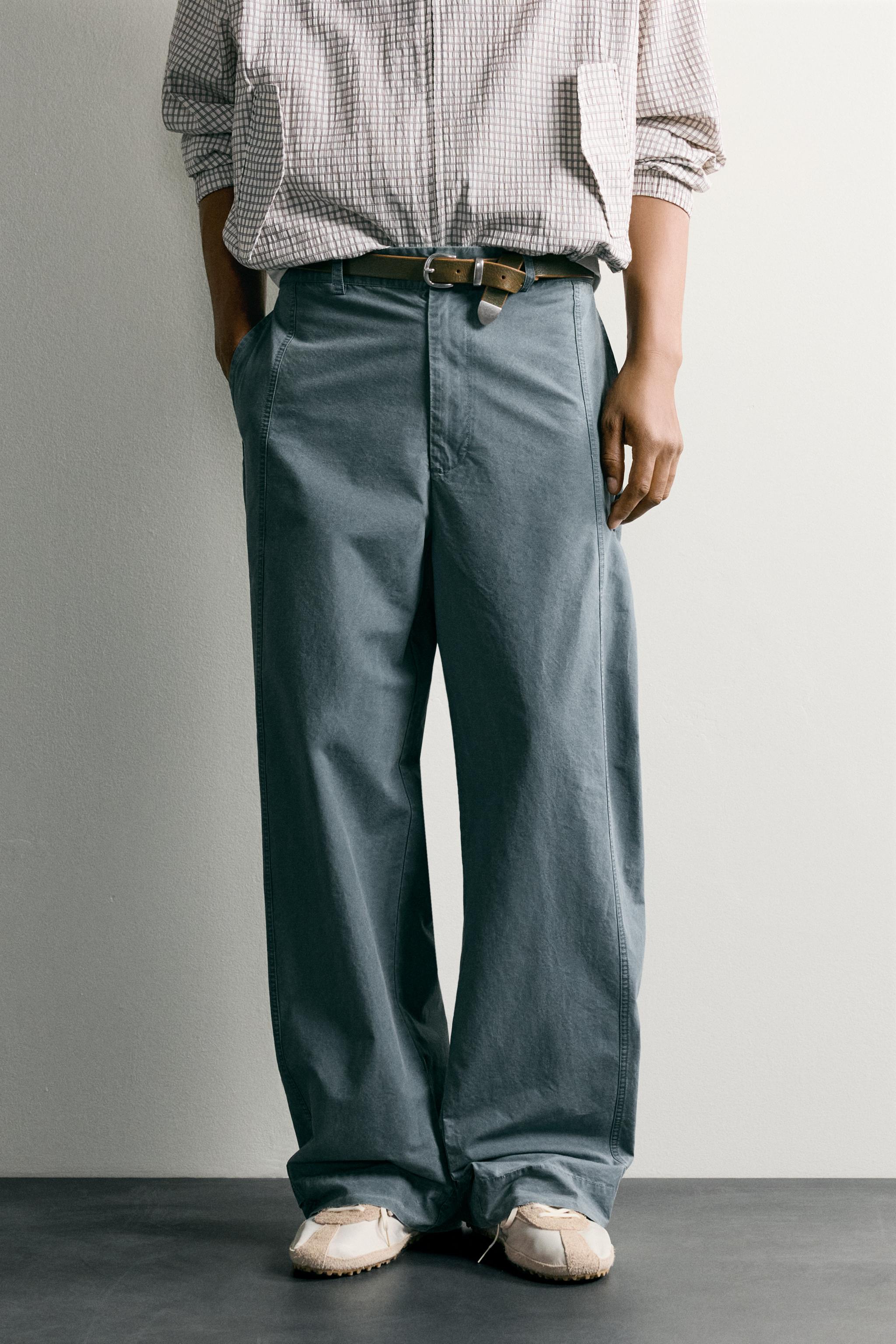 WASHED RELAXED FIT PANTS WITH TABS — Blue green
