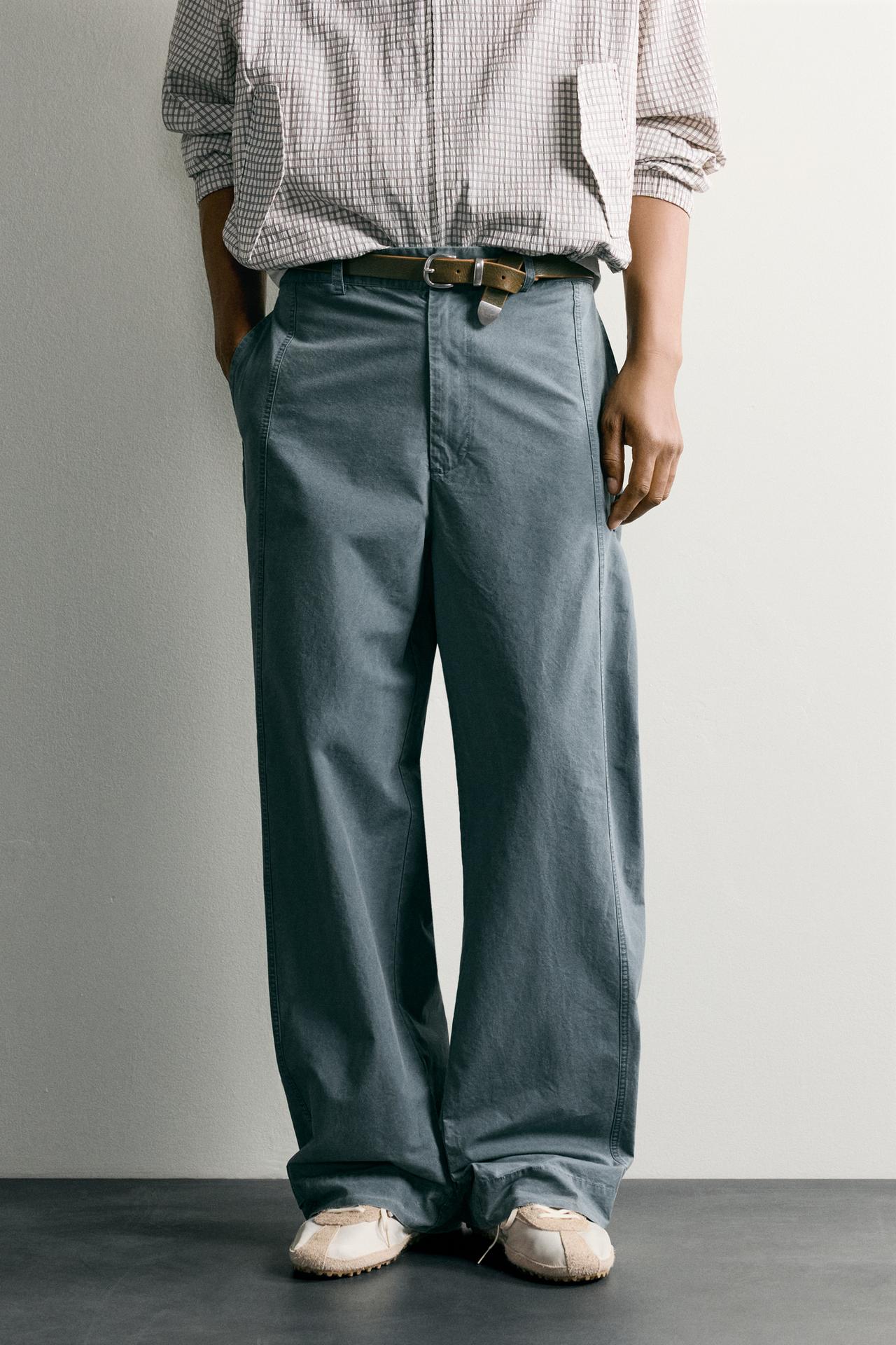 WASHED RELAXED FIT PANTS WITH TABS — Blue green