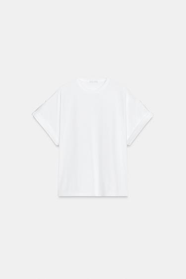 BUTTON TAB T-SHIRT - White by Zara