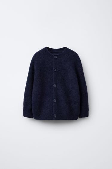 WOOL AND ALPACA KNIT CARDIGAN - Navy blue by Zara