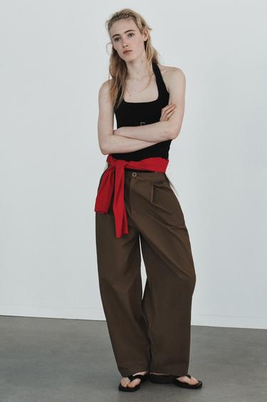 BALLOON TROUSERS WITH PLEATS - Brown / Taupe by Zara