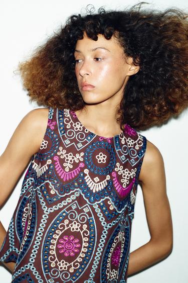 TOP WITH CUTWORK EMBROIDERY - Brown by Zara - Image 2