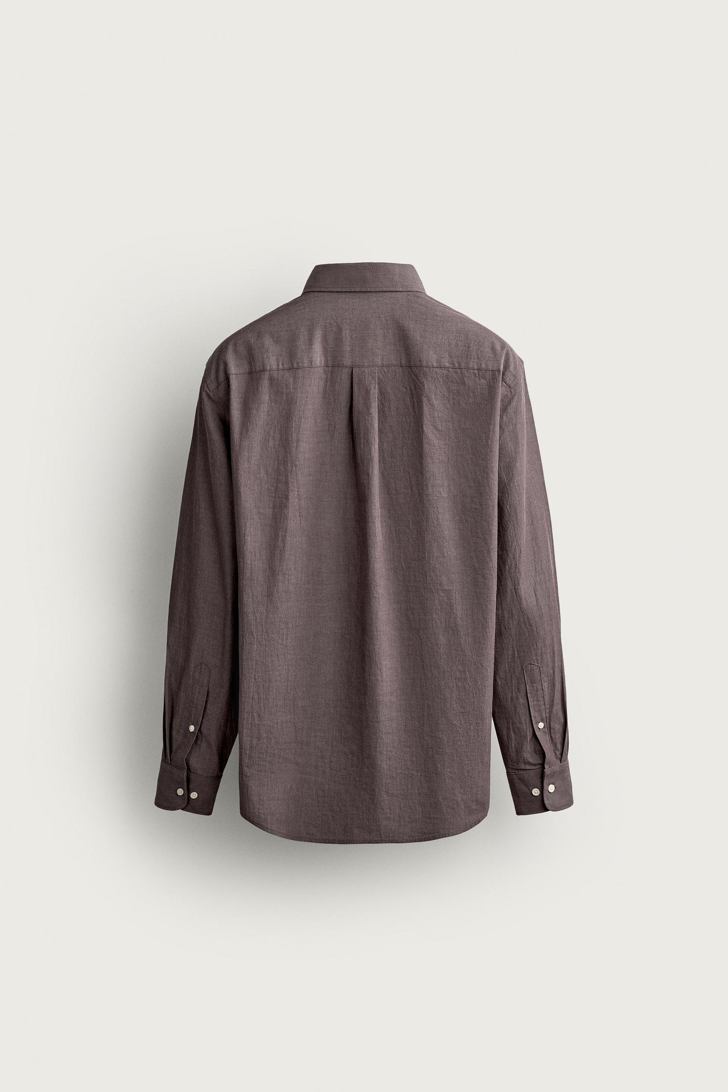 Мужская рубашка Zara Cotton Regular Fit, цвет: Розовато-лиловый — фото 7
