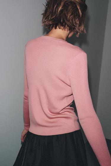 100% WOOL RIBBED CARDIGAN - Pink by Zara - Image 2
