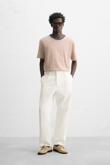 Zara RELAXED FIT PLEATED PANTS - Oyster-white