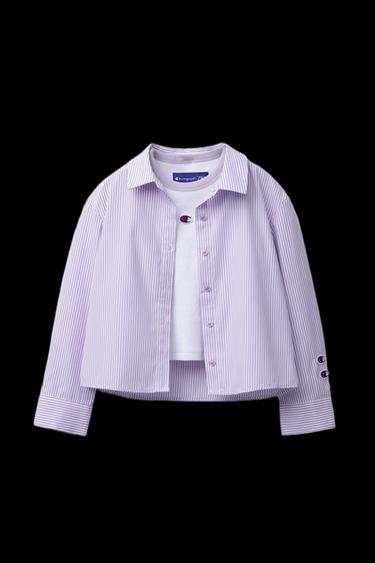 Zara STRIPED POPLIN SHIRT AND RIBBED T-SHIRT PACK CHAMPION ® X ZARA - Light mauve