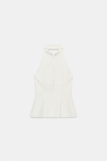 TOP HALTER AVEC BRANDENBOURGS - Blanc cassé de Zara - Image 7
