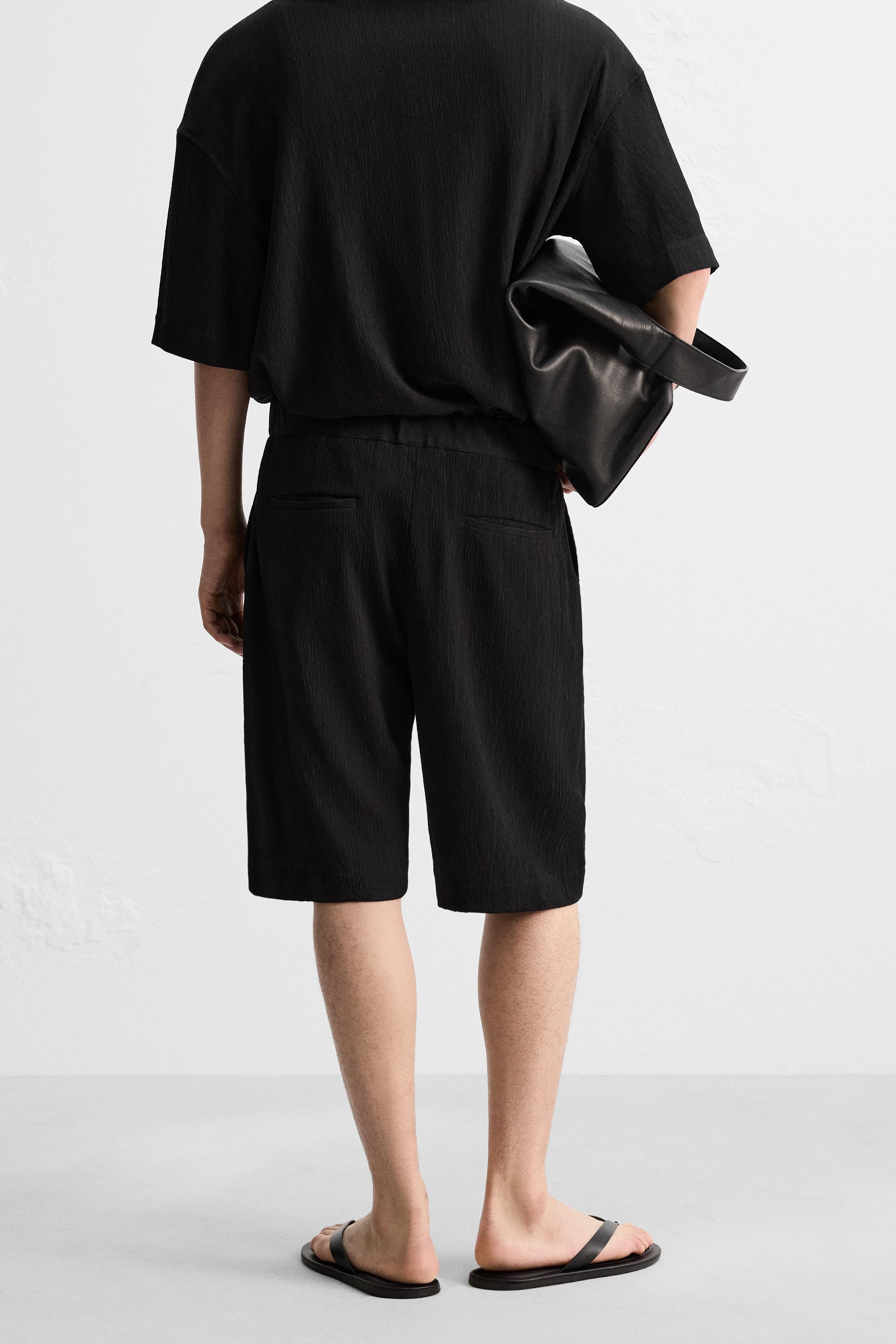 ZARA フロッキー加工バミューダパンツ ダメージ加工デニムバミューダパンツ - ブルー | ZARA Japan / 日本