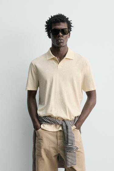 БАВОВНЯНО-ЛЛЯНА СОРОЧКА-ПОЛО REGULAR FIT - Сіровато-бежевий колір Zara