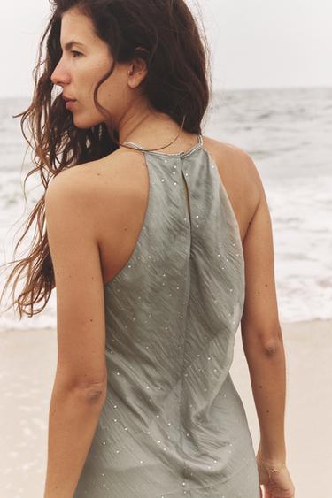 ROBE MIDI HALTER BRILLANTS - Gris moyen de Zara - Image 3
