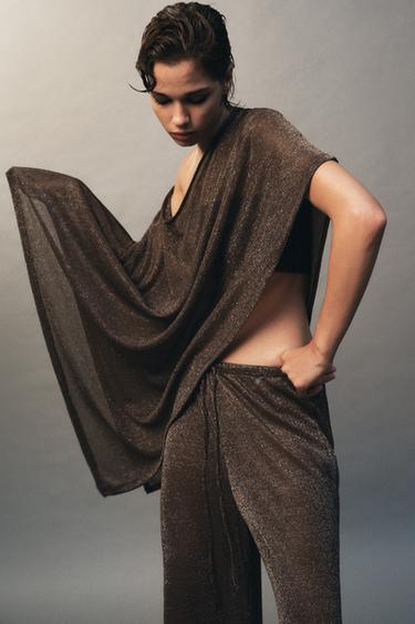 METALLIC THREAD PALAZZO TROUSERS - Bronze by Zara - Image 1