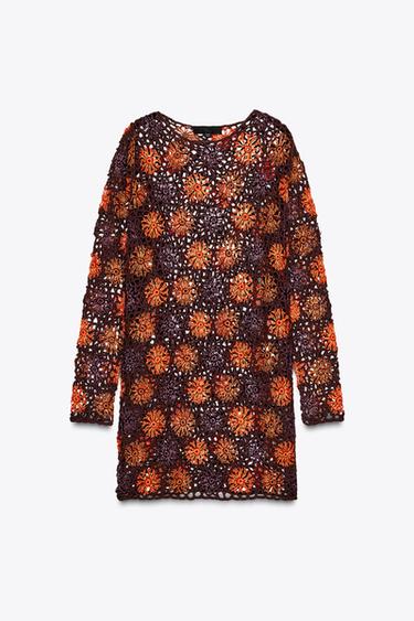 CROCHET KNIT MINI DRESS - Brown by Zara