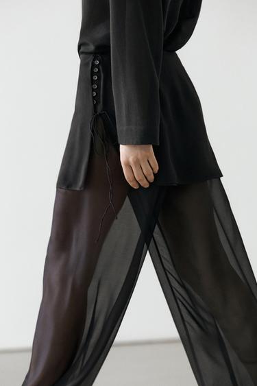 Pantalón fluido combinado seda - Negro de Zara