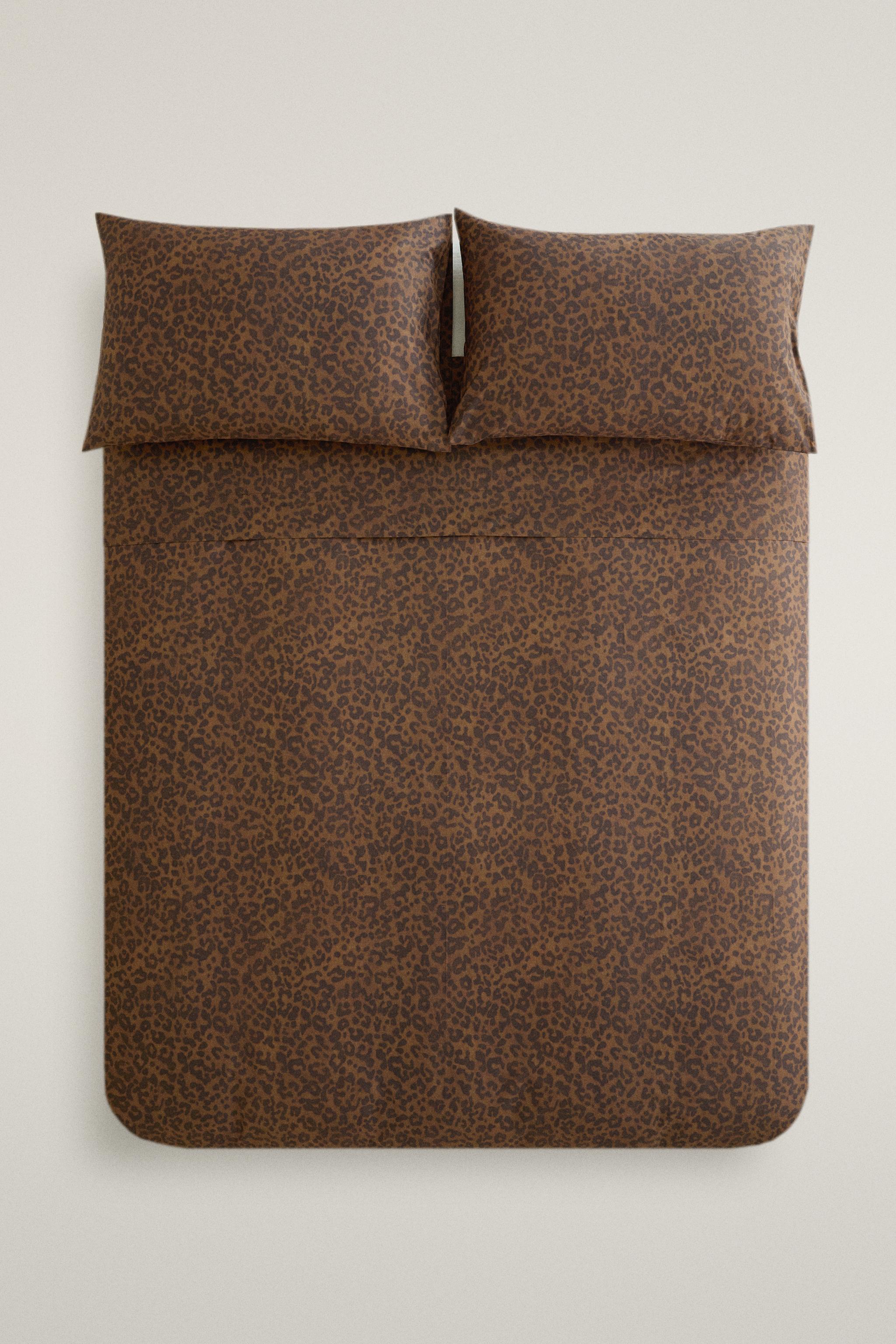 LEOPARD PRINT PERCALE DUVET COVER (200 THREAD COUNT) — Dark brown