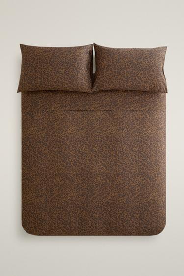 Zara (200 THREAD COUNT) LEOPARD PRINT PERCALE DUVET COVER - 深棕色