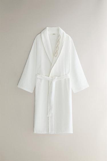 DRESSING GOWN WITH PLANT EMBROIDERY - Oyster-white by Zara - Image 0