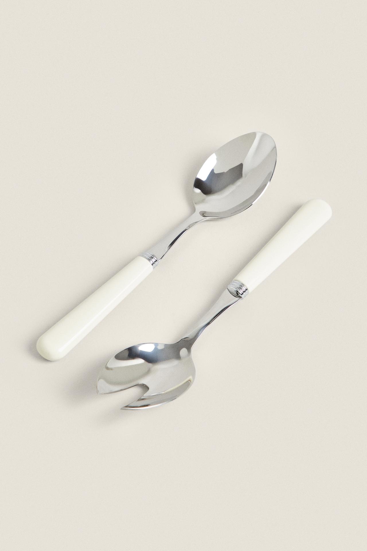 SOLID COLOR HANDLE SALAD CUTLERY SET (SET OF 2) — Cream