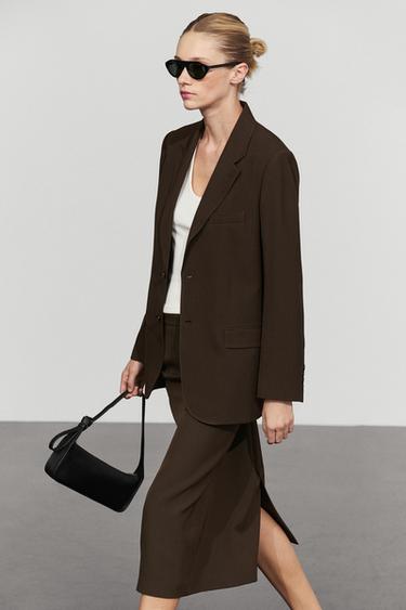 Zara Fluid wool blend blazer total look - Dark brown